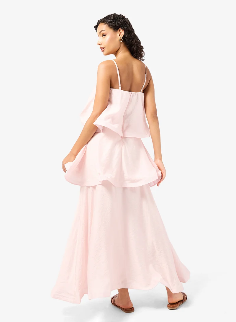جينجر Off Shoulder Ruffle Tiered A Line Dress